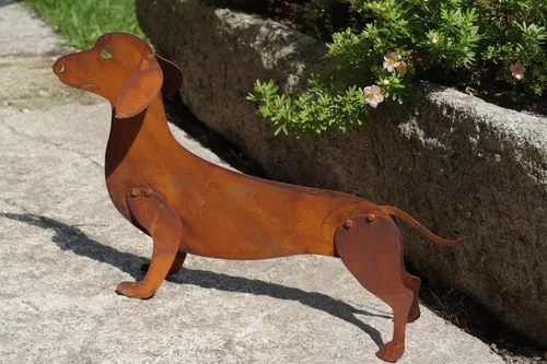 Edelrost Dackel Benji 3D 47 x 27 cm Hund Tierfigur Gartendekoration
