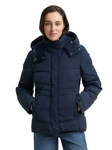 TOM TAILOR Damen 1047527 Puffer-Jacke mit Abnehmbarer Kapuze, 10668-Sky Captain Blue, XXL