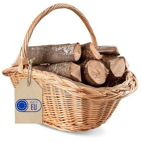 Creative Home Rattan Kaminholzkorb | 60 x 40 x 39 cm | Stilvoller Weidenkorb für Brennholz