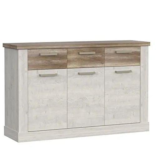 Newroom Sideboard 140 cm breit Pinie Weiß Kommode mit Türen Wohnzimmer