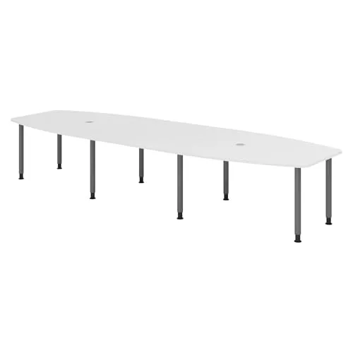 bümö ovaler Konferenztisch 400x130 cm - Konferenztisch für 14 Personen, stabil mit 2,5 cm starker Tischplatte, ideal für Besprechungsräume. Mit integrierten Kabeldosen und modernem Design.
