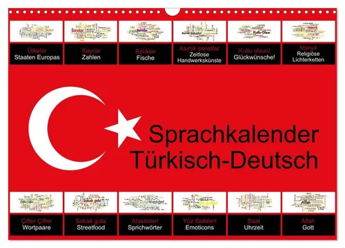 Sprachkalender Türkisch-Deutsch 2026 - Wandkalender A3 - Einstieg in die türkische Sprache und Kultur mit 10. Edition. Ideal für Reise- und Sprachbegeisterte. Kalender für 31,99 €.