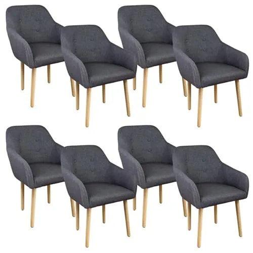 Kingpower Stühle Esszimmerstühle Armlehnstuhl Polsterstuhl Stoff Sessel mit Armlehne Echtholz Stuhlbeine in 2er, 4er, 6er, 8er Set, Auswahl:8 Sessel - dunkelgrau