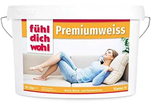 derendo Fühl Dich Wohl Wandfarbe hohe Deckkraft 10l Innenfarbe weiß matt ausbessern Wände streichen ohne tropfen hochdeckend Premiumweiss weiss 10 Liter