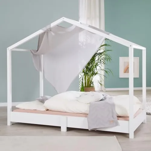 roba® Hausbett aus Massivholz - Kinderbett nach Montessori Prinzip - Abenteuerbett in 70 x 140 cm, fördert die Selbstständigkeit Ihres Kindes mit bodentiefem Design und robustem Massivholz für eine inspirierende Spielumgebung.