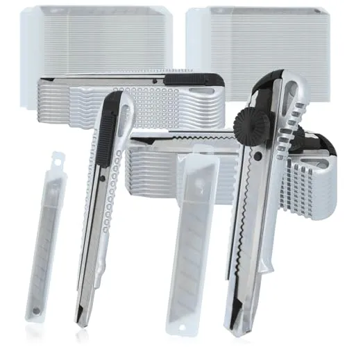 com-four® 20x Cuttermesser mit Ersatzklingen - Teppichmesser mit Aluminiumgriff - Tapetenmesser in 2 Größen - Kartonmesser mit Abbrech-Klingen - scharfe Bastelmesser - Rigipsmesser (Alu - 20 Stück)