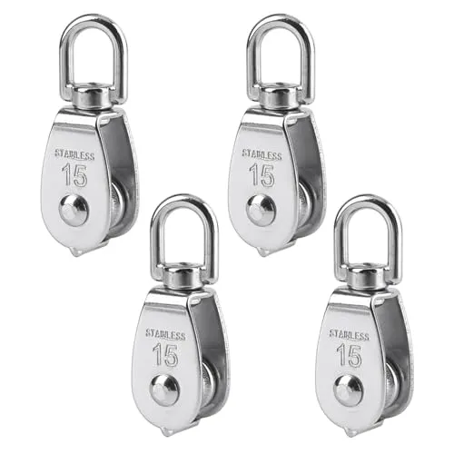 BuxiuGK 4 Stück 15 mm Umlenkrolle Rolle M15 Rolle Flaschenzug 304 Edelstahl Umlenkrolle Klein Laden 35 kg - Silber