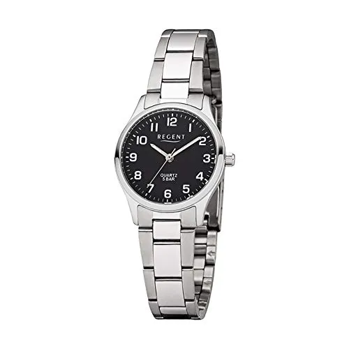 Regent Damen Analog Quarz Uhr 12221091 - Elegante Armbanduhr für Damen mit hochwertigem Edelstahlarmband, 5 Bar wasserdicht und ideal für den täglichen Gebrauch.