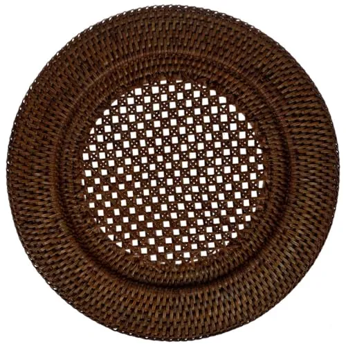 fiolini Platzteller Rattan Rund Ø 32 cm, braun, handgefertigt - Dekoteller, Unterteller, Platzteller für Teller (Dark Mokka)