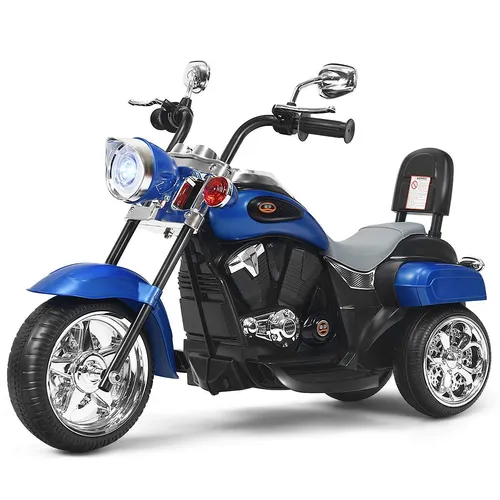 COSTWAY 6V Elektro Motorrad für Kinder - Blau - Elektrofahrzeuge für Kinder ab 3 Jahren mit verstellbarem Scheinwerfer, Hupe und hoher Stabilität durch dreirädriges Design für sicheres Fahren und unendlichen Spielspaß.