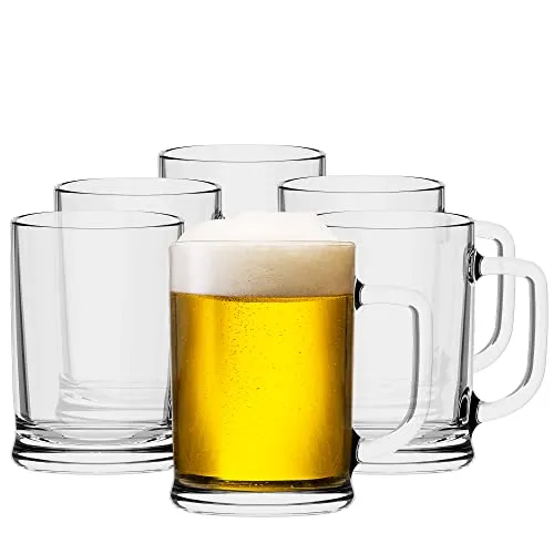 TREND FOR HOME Bierkrug 0,5 Liter Set von 6 mit Handlichem Griff Glaskrug 0,5 Liter Bier Glas Bier Krug Biergläser 0,5 Bierbecher Biermaßkrug Glas Bierkrüge Maßkrug Transparent Ulf