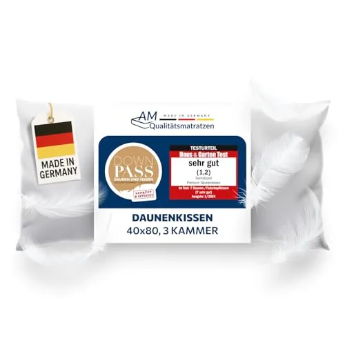 DormiGood Premium Daunenkissen 40 x 80 cm - Extra weich für höchsten Komfort - Hochwertiges 3-Kammer Kopfkissen (40 x 80 cm) aus 100% Daune, ideal für Allergiker. Atmungsaktiv und hygienisch waschbar, mit 30 Nächten Zufriedenheitsgarantie.