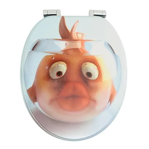 Toilettendeckel mit Absenkautomatik WC Sitz Toilettensitz WC Sitz passend für alle handelsüblichen WC-Becken einfache Montage Universal (Fisch)