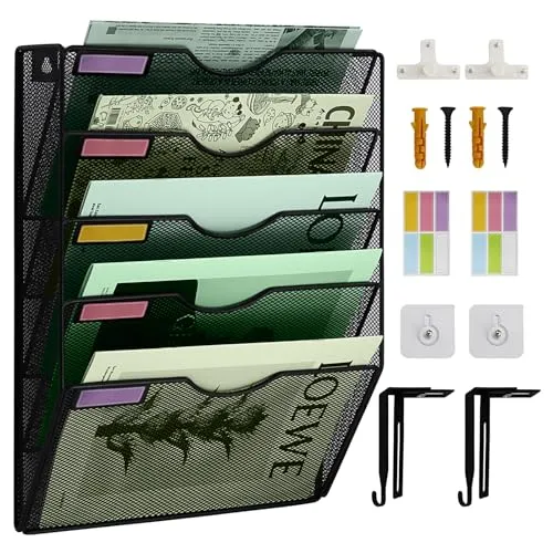 IOUGDSEC Hängeregistratur-Organizer mit 5 Ebenen, vertikaler Wandordner, Organizer, Wandordner, Halter für Büro, Schule, Zuhause, Namensschild-Haken-Set im Lieferumfang enthalten