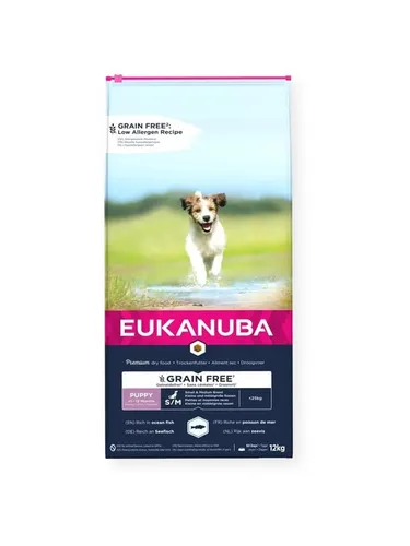 EUKANUBA Puppy&Junior Small/Medium getreidefrei 12kg - Hundefutter für kleine und mittelgroße Rassen, getreidefrei für eine optimale Verdauung und gesunde Entwicklung.