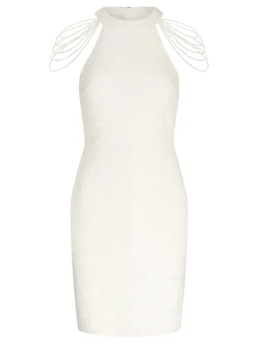 APART kurzes Paillettenkleid Allover mit Pailletten Bestickt, Creme, 42 - Elegantes Brautkleid mit amerikanischem Ausschnitt, verziert mit funkelnden Pailletten und mehrlagigen Ketten, ideal für einen glamourösen Auftritt am Hochzeitstag.