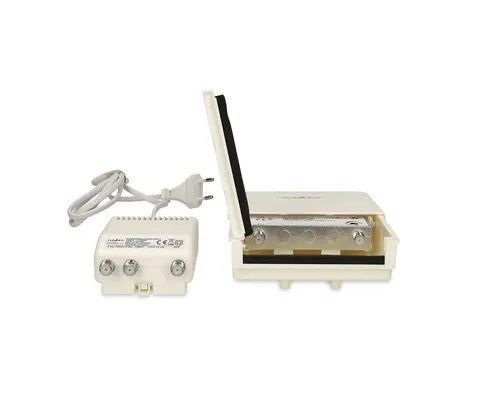 Nedis Mastverstärker mit 2 Ausgängen und einstellbarer Verstärkung - Leistungsstarker Mastverstärker für UHF-Signale mit einstellbarer Verstärkung von 15-30 dB. Ideal für mehrere TV-Geräte, sorgt für kristallklaren Empfang und einfache Installation dank kompaktem Design.