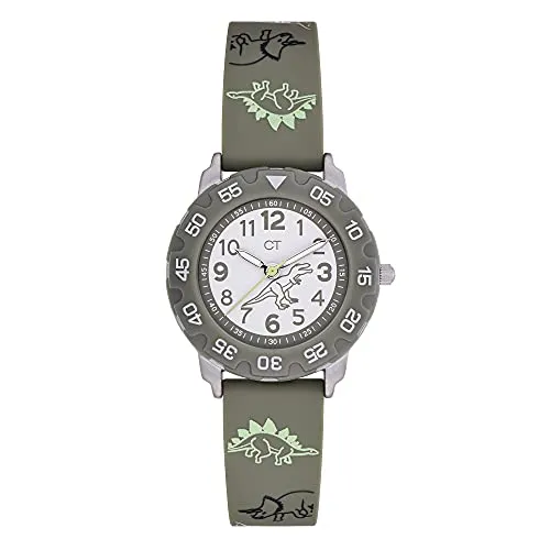 Cool Time Kids Armbanduhr CT-0020-PQ - Armbanduhr für Jungen mit drehbarem Topring und Dinosaurier-Motiv, kratzunempfindliches Mineralglas und wasserdicht bis 3 bar, inklusive coolem Mäppchen.