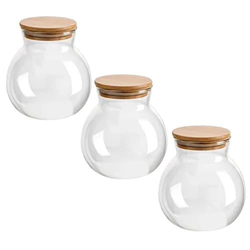 gouveo 3er Set Vorratsglas 1000 ml Kugelform aus Borosilikatglas mit Deckel