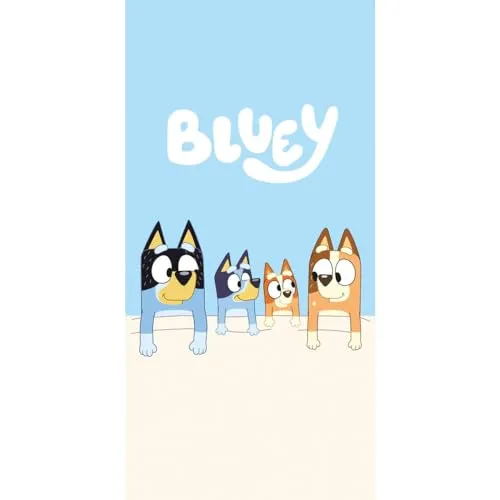 Jerry Fabrics Bluey Bingo Strandtuch Urlaub Kinder Schwimmen Kinder Badetuch Geschenk, 70 x 140 cm, Blau