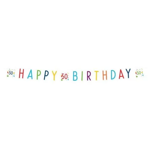 HAPPY BIRTHDAY 50 CONFETTI PARTYKETTE GIRLANDE BANNER 180 CM NEU OVP