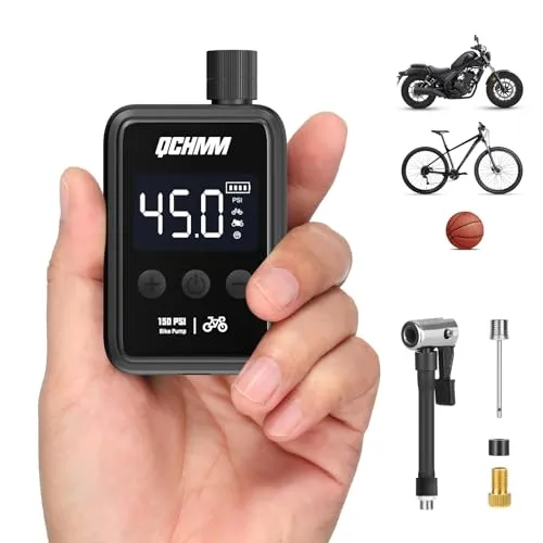 Mini-Fahrradpumpe mit LCD-Druckmessgerät - Luftpumpen mit 120 PSI Druck, ultraklein und leicht, ideal für unterwegs. Perfekt für Presta & Schrader Ventile, mit schneller Aufladung für bis zu 3 Reifen.