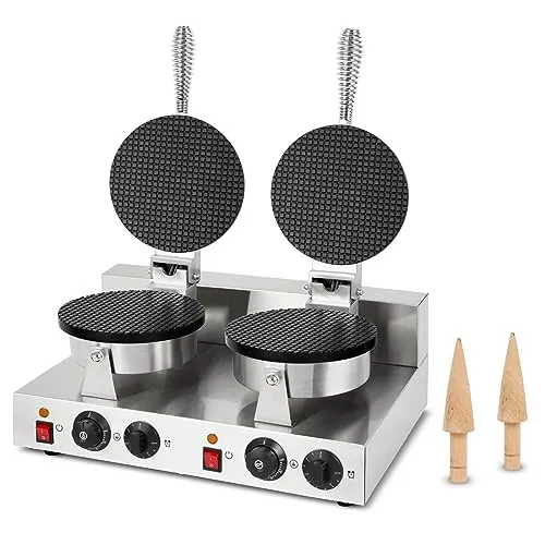 VERTES Doppel Hörncheneisen für Eiswaffeln - Profigerät für Gastronomie mit 48 Waffeln pro Stunde, regelbar von 0-300°C, Teflonbeschichtung für einfache Reinigung und gleichmäßige Hitzeverteilung.