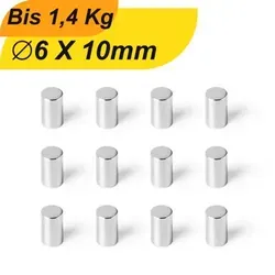 Stück Neodym Magnet 6mm x 10mm Supermagnete hohe Haftkraft Scheibenmagnet 20