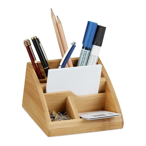 Schreibtisch organizer bambus Büro Utensilienhalter Stiftebox aus Holz 5 Fächer