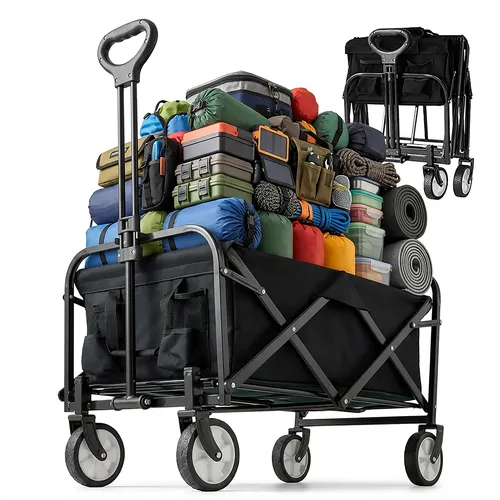 Relaxdays Faltbarer Bollerwagen, 100 kg, Teleskopgriff, Oxford-Gewebe - Praktischer Bollerwagen für Einkäufe und Freizeitaktivitäten. Mit Teleskopgriff für rückenschonendes Ziehen und viel Stauraum (ca. 95 l). Leicht faltbar und ideal für den Transport von Camping- und Strandutensilien.