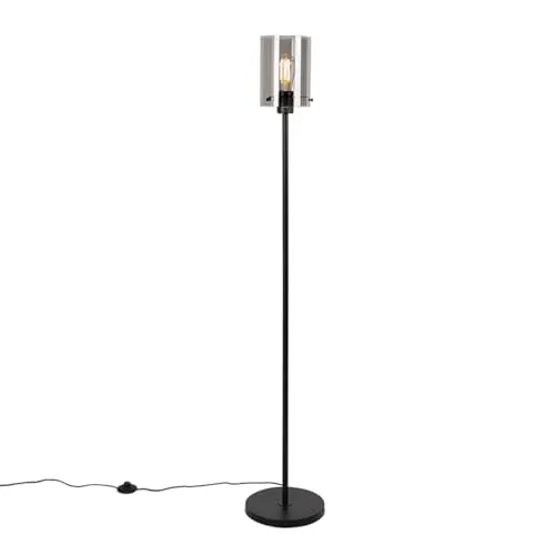 Qazqa Design Stehleuchte mit Rauchglas - Standleuchte aus Stahl in elegantem Schwarz, dimmbar und ideal für Wohnzimmer oder Schlafzimmer. E27 Fassung, LED geeignet, verleiht jedem Raum ein modernes Flair.