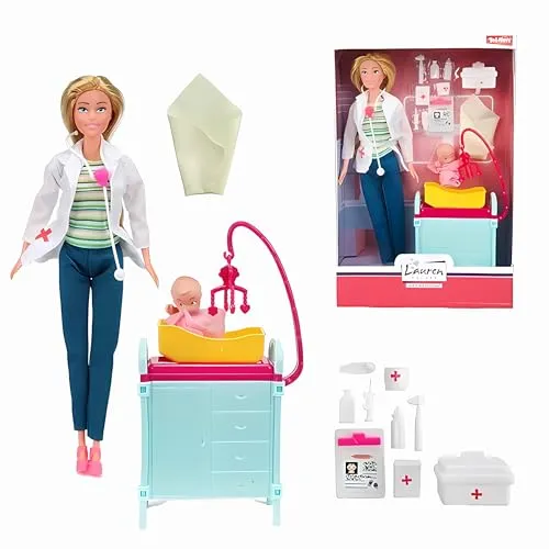 Toi-Toys Lauren Teenager-Puppe Arzt mit Zubehör und Baby Puppenset Doktorpuppe Doctor Arztpuppe Kinderarzt 55