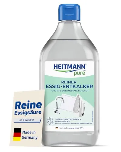 HEITMANN pure Reiner Essig-Entkalker 500 ml | Natürlicher Entkalker Küche & Bad | Essigessenz gegen Kalk & Gerüche | Lebensmittelfreundliches Putzmittel Oberflächen & Geräte | Vielseitig & ergiebig