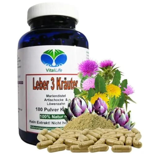 LEBER 3 KRÄUTER Mariendistel + Artischocke + Löwenzahn 180 Kapseln - Leber, Galle & Stoffwechsel traditionell nach Hildegard von Bingen. 100% NATUR pur. OHNE Zusatzstoffe 26383-180