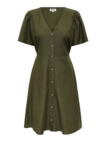 ONLY Midikleid - Elegantes Midikleid mit V-Ausschnitt und voluminösen Ärmeln, ideal für Arbeit und Freizeit. Perfekte Passform durch Abnäher in der Taille.