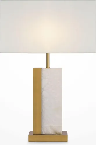 Moderne Tischlampe in Messing und Weiß, Ø 45 cm - Klassische Tischleuchten mit elegantem Design und praktischem Kabelschalter. Ideal als Nachttischlampe oder Ambientelicht, individuelle Lichtgestaltung durch freie E27 Leuchtmittelwahl.