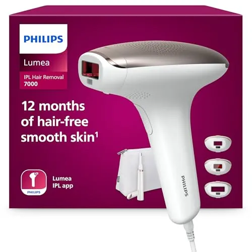 Philips Lumea IPL Haarentfernungsgerät 7000 Series - Haarentfernung mit 92 % weniger Haaren nach 3 Behandlungen, inklusive 3 Aufsätzen für Körper, Gesicht und Bikinizone