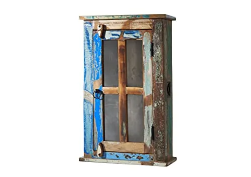 Massivmoebel24 Hängeschrank #102 - Altholz - Hängeschrank aus 60% wiederverwertetem Altholz, wasserresistent und stilvoll mit Glasfront. Ideal für moderne Badezimmer und umweltbewusste Käufer.
