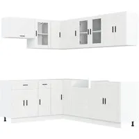 vidaXL 11-tlg. Küchenschrank-Set Porto Weiß Holzwerkstoff - Küchenunterschränke mit elegantem Design, viel Stauraum und pflegeleichter Oberfläche – ideal für jede moderne Küche!