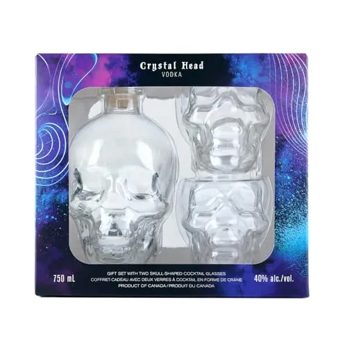 Crystal Head Vodka 40% Vol. 0,7l Geschenkset mit 2 Gläsern - Premium Wodka mit außergewöhnlicher Reinheit, vierfach destilliert und siebenfach gefiltert. Inklusive Geschenkbox und zwei exklusiven Gläsern – ideal für besondere Anlässe.