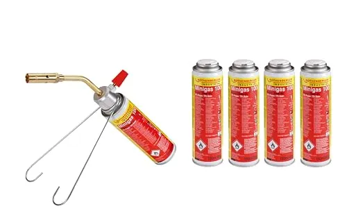 ROTHENBERGER Industrial Lötbrenner mit 5 Mini Gaskartuschen - Kompakter Gasbrenner für präzises Löten bis 650°C. Ideal für Modellbau und dünnwandige Rohre. Inklusive Feinregulierventil und Punktbrenner für vielseitige Anwendungen.