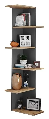 VCM Holzregal hängend - Balos XL - Schweberegal aus Holz mit 5 Fachböden, ideal für platzsparende Aufbewahrung und dekorative Präsentation von Büchern und Sammelschätzen. Maße: H. 140 x B. 37 x T. 37 cm.