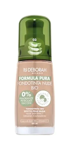 Deborah Milano Foundation Formula Pure Nude BIO, Nr. 03 Beige - Make-up mit Bio-Formel, angereichert mit Vitamin C und Aloe Vera für einen strahlenden Teint und mittlere Deckkraft, ideal für empfindliche Haut.