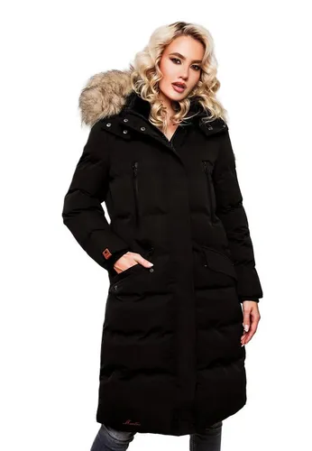 MARIKOO Lange Damen Winterjacke B890 - Warmer Parka mit abnehmbarer Kapuze - Funktionsjacken mit wasserabweisendem Obermaterial und voluminösem Kunstfellkragen, ideal für kühle Temperaturen und optimaler Passform.
