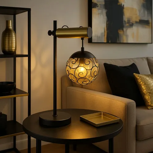 Elegante Tischleuchte in Gold und Schwarz - Höhenverstellbar - Tischleuchte aus Metall mit höhenverstellbarem Arm, ideal für Schlafzimmer oder Büro. Wählen Sie Ihre Lichtfarbe mit E27 Fassung, für eine individuelle Beleuchtung.