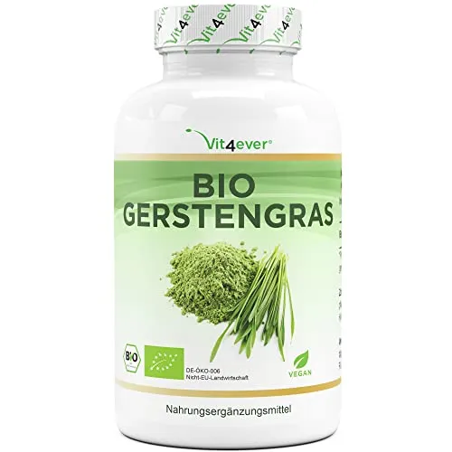 Bio Gerstengras - 365 vegane Kapseln - Nahrungsergänzungsmittel mit 1500 mg hochdosiertem Bio Gerstengras pro Tagesportion, unterstützt die Verdauung und ist 100% vegan sowie frei von unerwünschten Zusätzen.