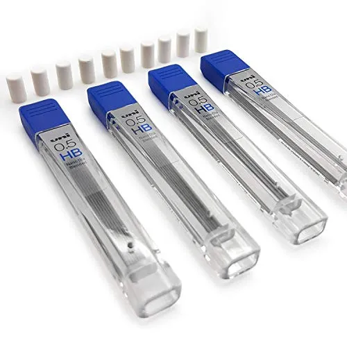 Uni Ball Kuru Toga Druckbleistift-Minen, 0,5 mm HB, 48 Minen (4 Boxen mit 12 Stück) + 10 Ersatz-Radierer