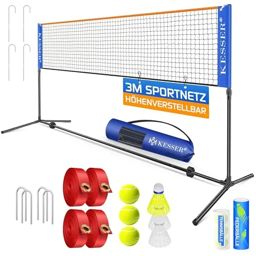 KESSER® Badmintonnetz Tennisnetz 3-fach höhenverstellbar - Badmintonnetz für alle Altersgruppen, höhenverstellbar von 107 bis 155 cm, stabil und einfach aufzubauen, ideal für Indoor & Outdoor Sportarten.
