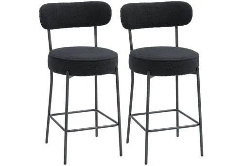 furnicato Barhocker 2er-Set mit Polstersitz und Fußstütze, schwarz