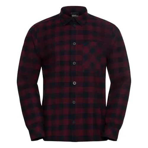 Jack Wolfskin Lite Flannel Shirt M - Herren Freizehemden - Hochwertiges Flanellhemd aus 100% atmungsaktiver Baumwolle, ideal für den modernen Alltag. Mit dezentes Karomuster und praktischer Brusttasche.
